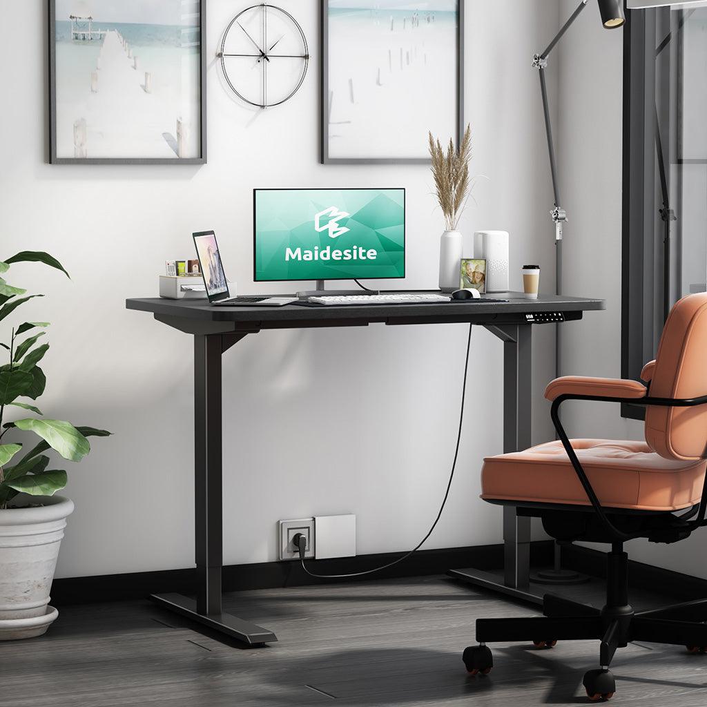 Maidesite T2 Pro Electric Height Adjustable Standing Desk Black Frame and desktop for home office use
