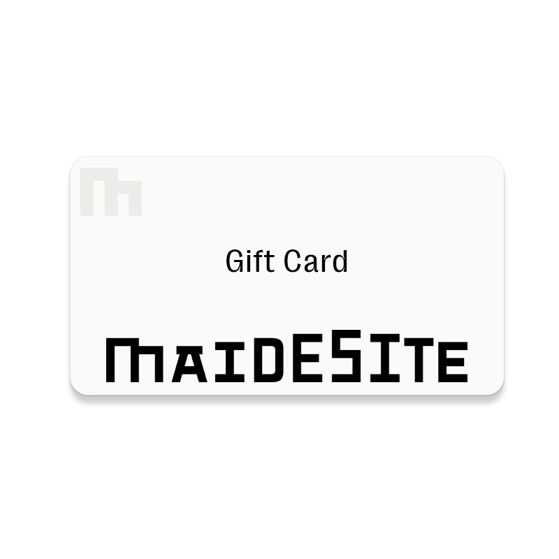 White gift card with 'MAIDESITE' logo printed on it