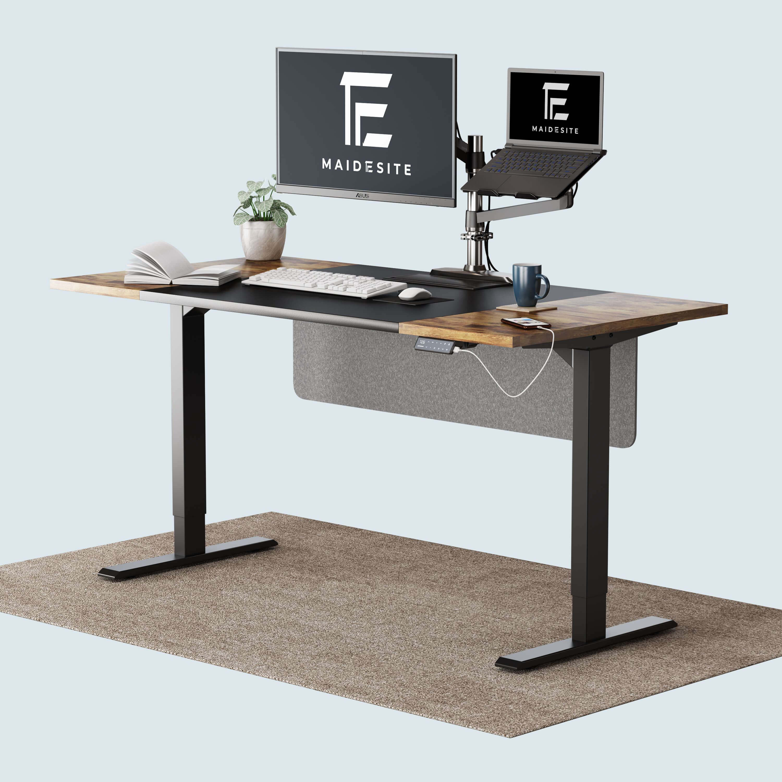 Maidesite 160cm 2-stage black-vintage standing desk for computer work