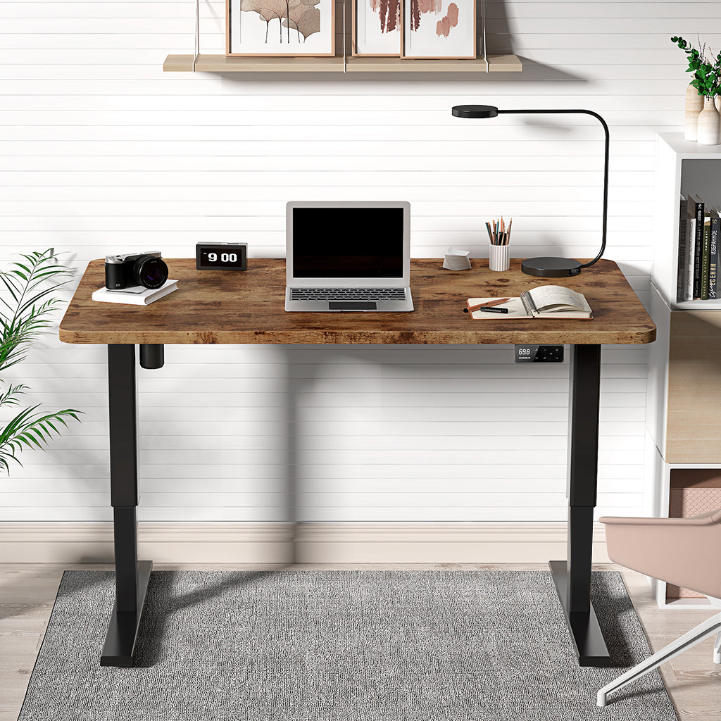 Maidesite height adjustable desk black frame and 140cm vintage desktop