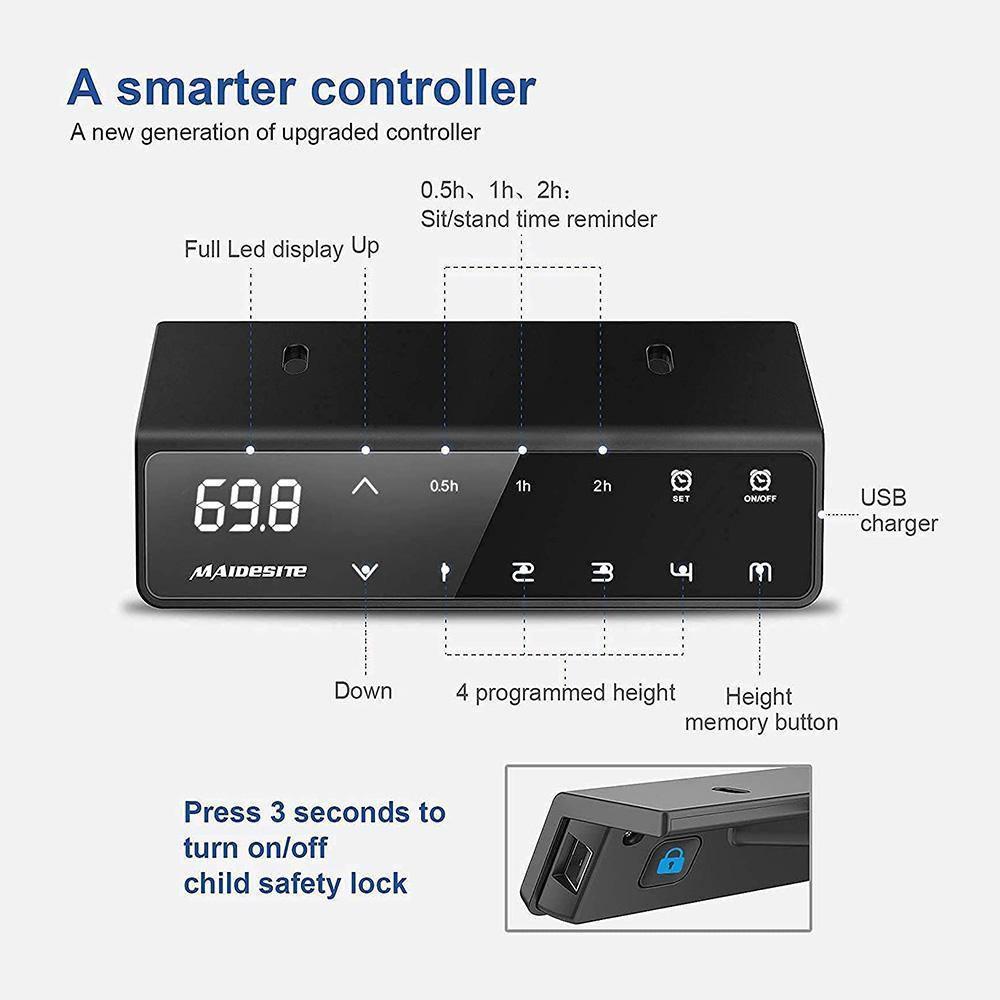 Maidesite executive standing desk SC2 Pro 180x80 cm  comes with a smart control panel with 4 memory heights