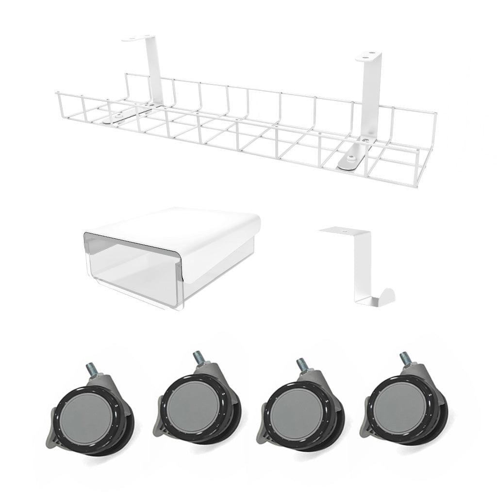 White Drawer Castors Hook and Cable Management Tray for standing desk