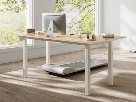 4-leg adjustable height desk Space in the office with treadmill below near the office window