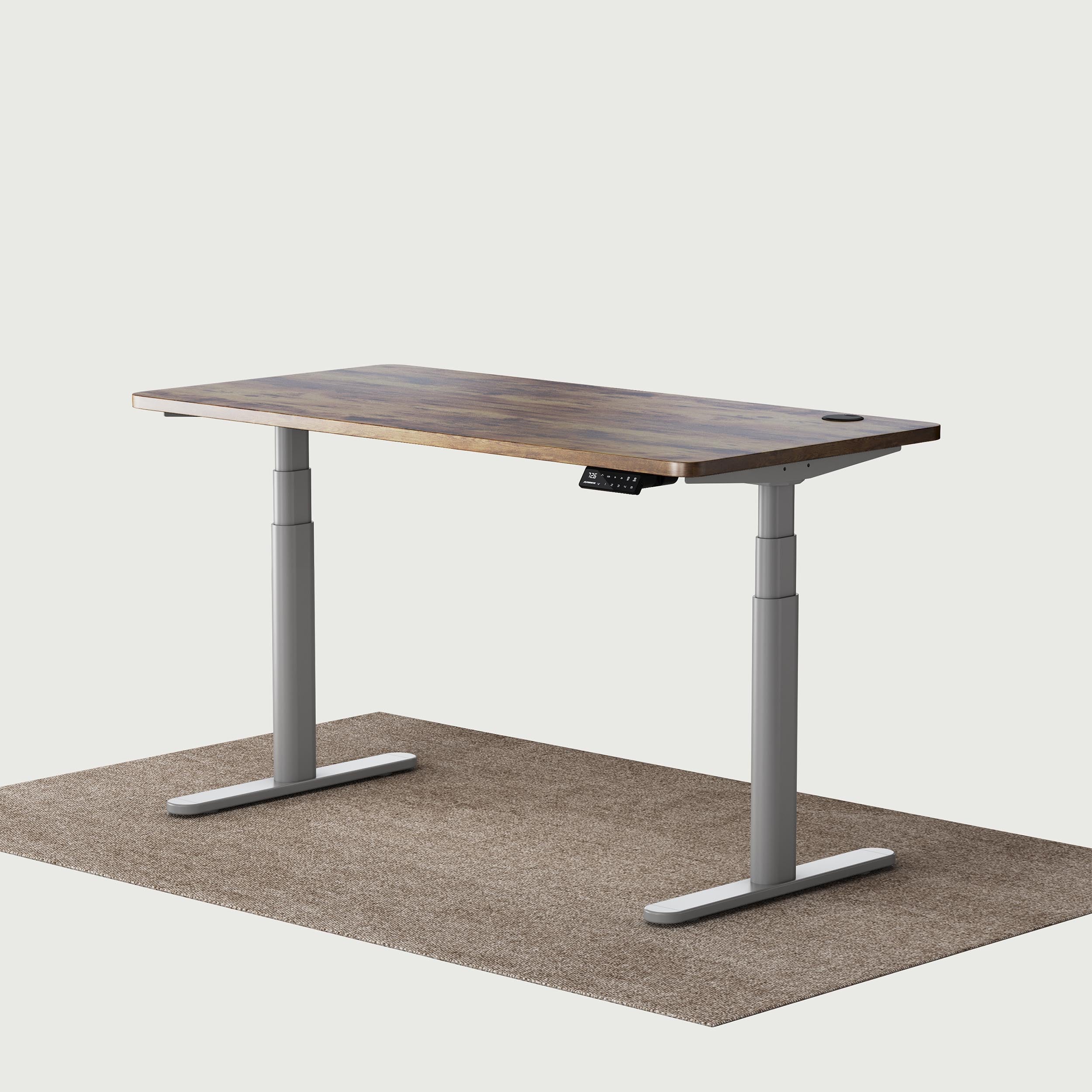 TH2 Pro Plus grey oval electric standing desk frame with vintage 140x70 cm desktop