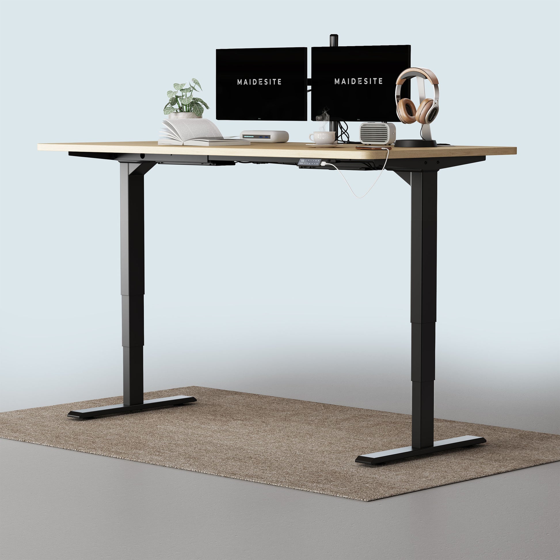 T2 Pro Plus standing desk black frame and 140x70cm desktop