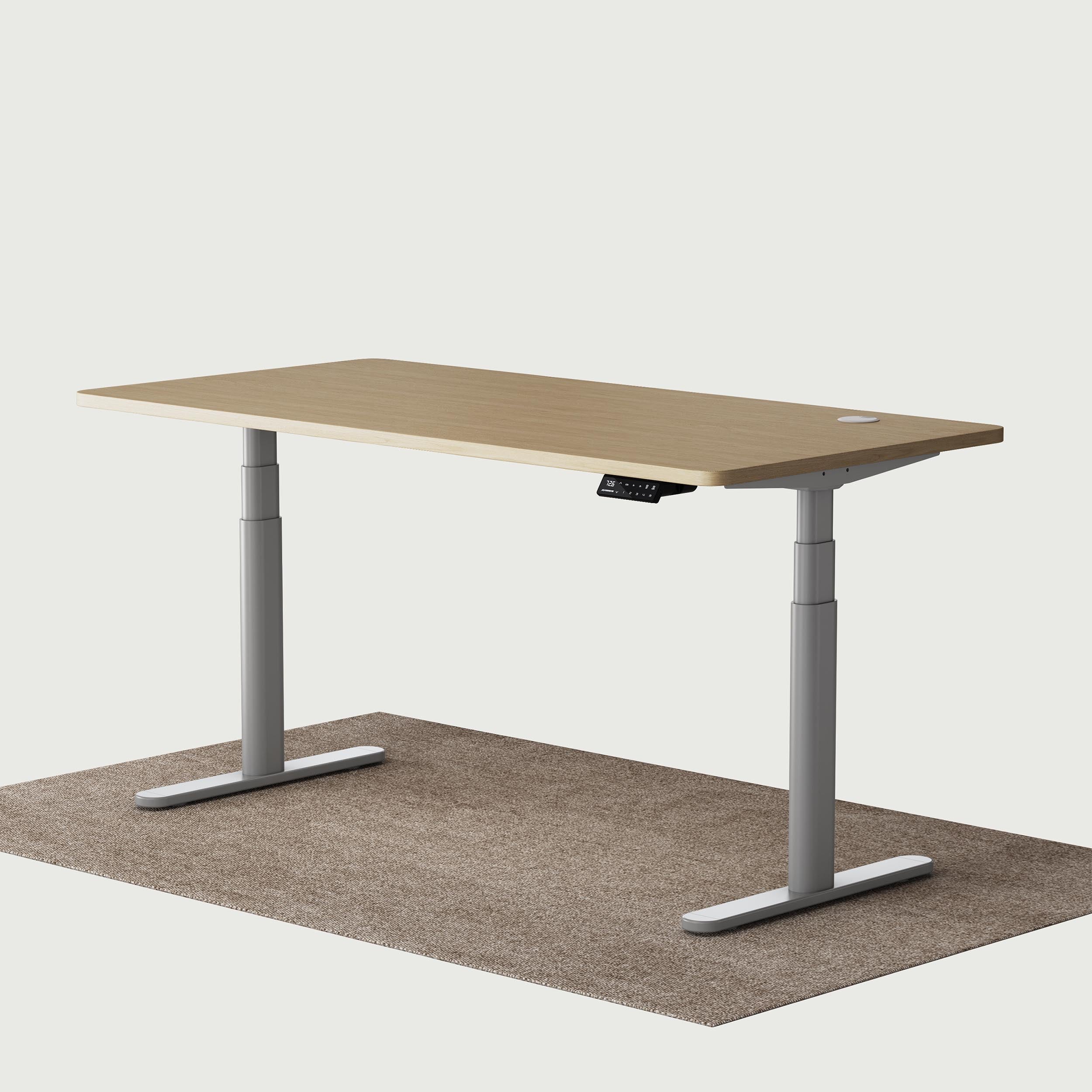 TH2 Pro Plus grey oval electric standing desk frame with oak 160x80 cm desktop