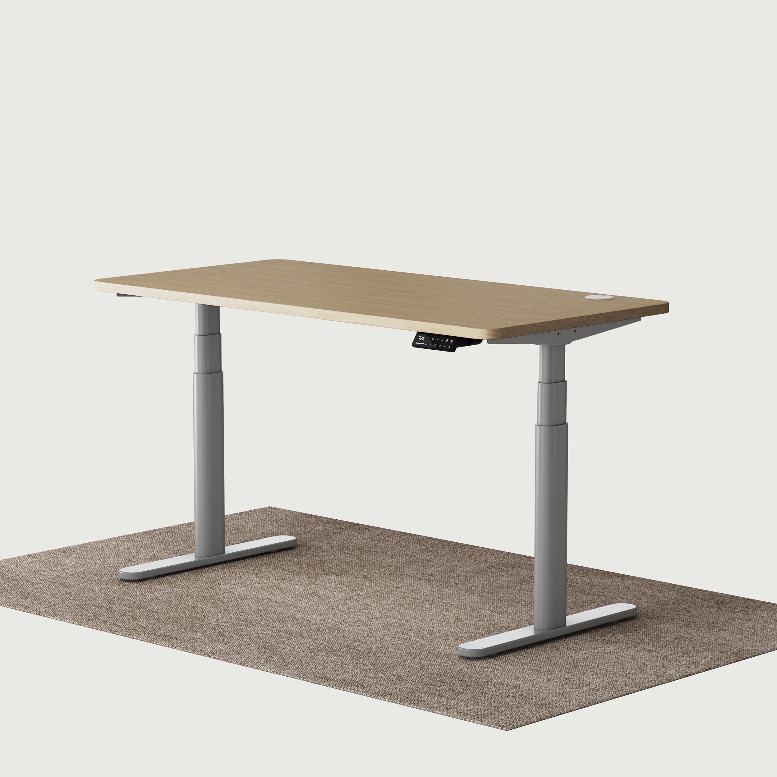 TH2 Pro Plus grey oval electric standing desk frame with oak 140x70 cm desktop