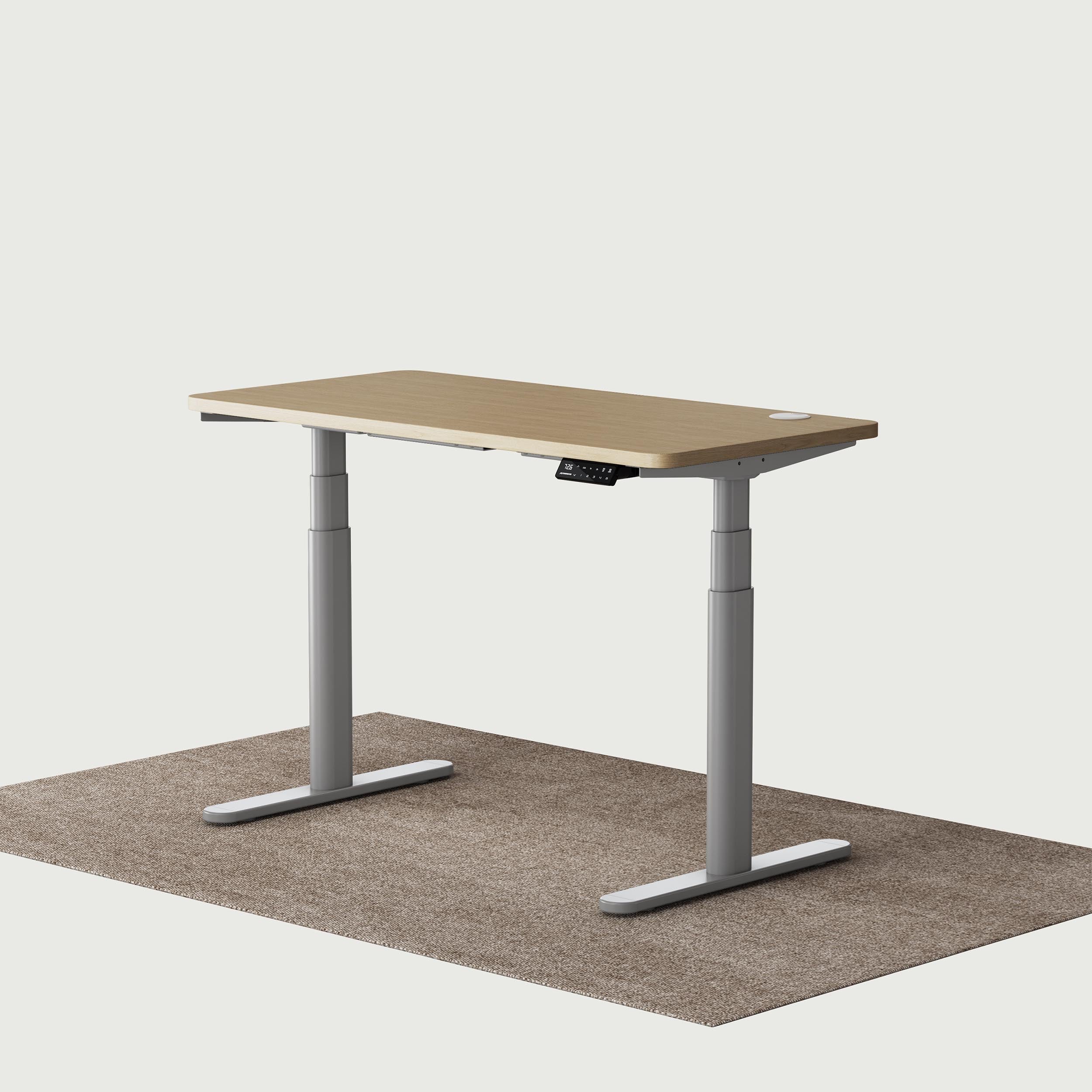 TH2 Pro Plus grey oval electric standing desk frame with oak 120x60 cm desktop