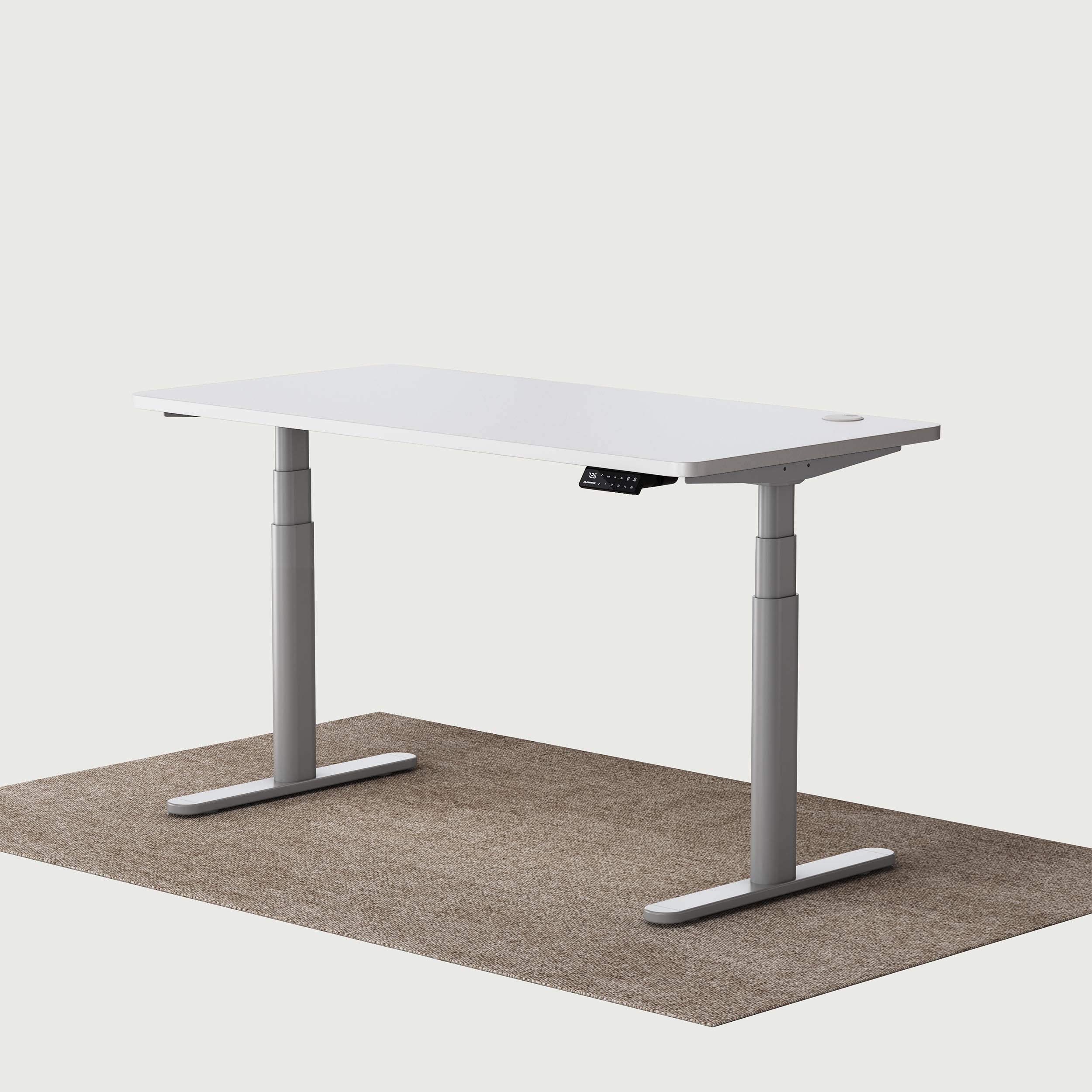 TH2 Pro Plus grey oval electric standing desk frame with white 140x70 cm desktop