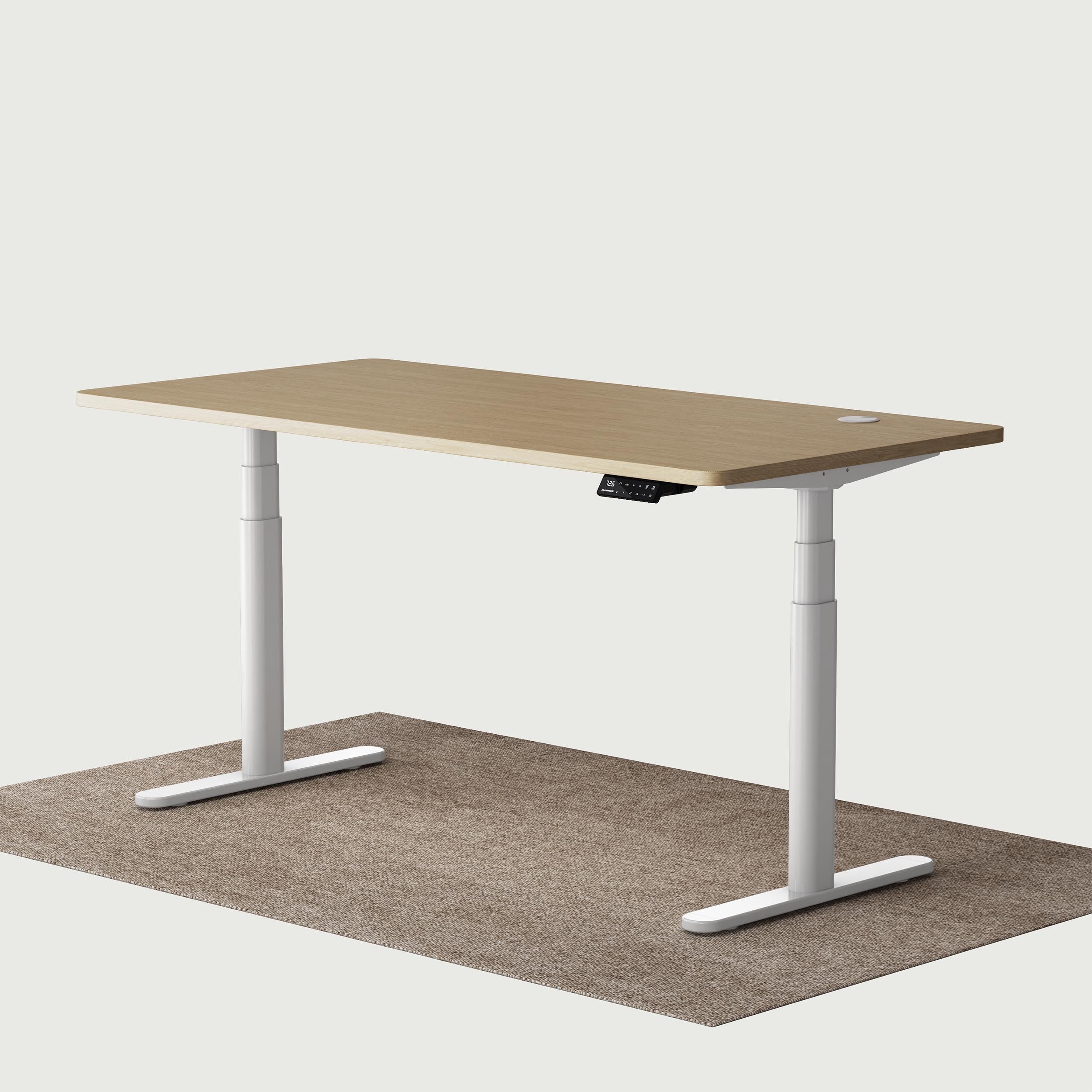 TH2 Pro Plus white oval electric standing desk frame with oak 160x80 cm desktop
