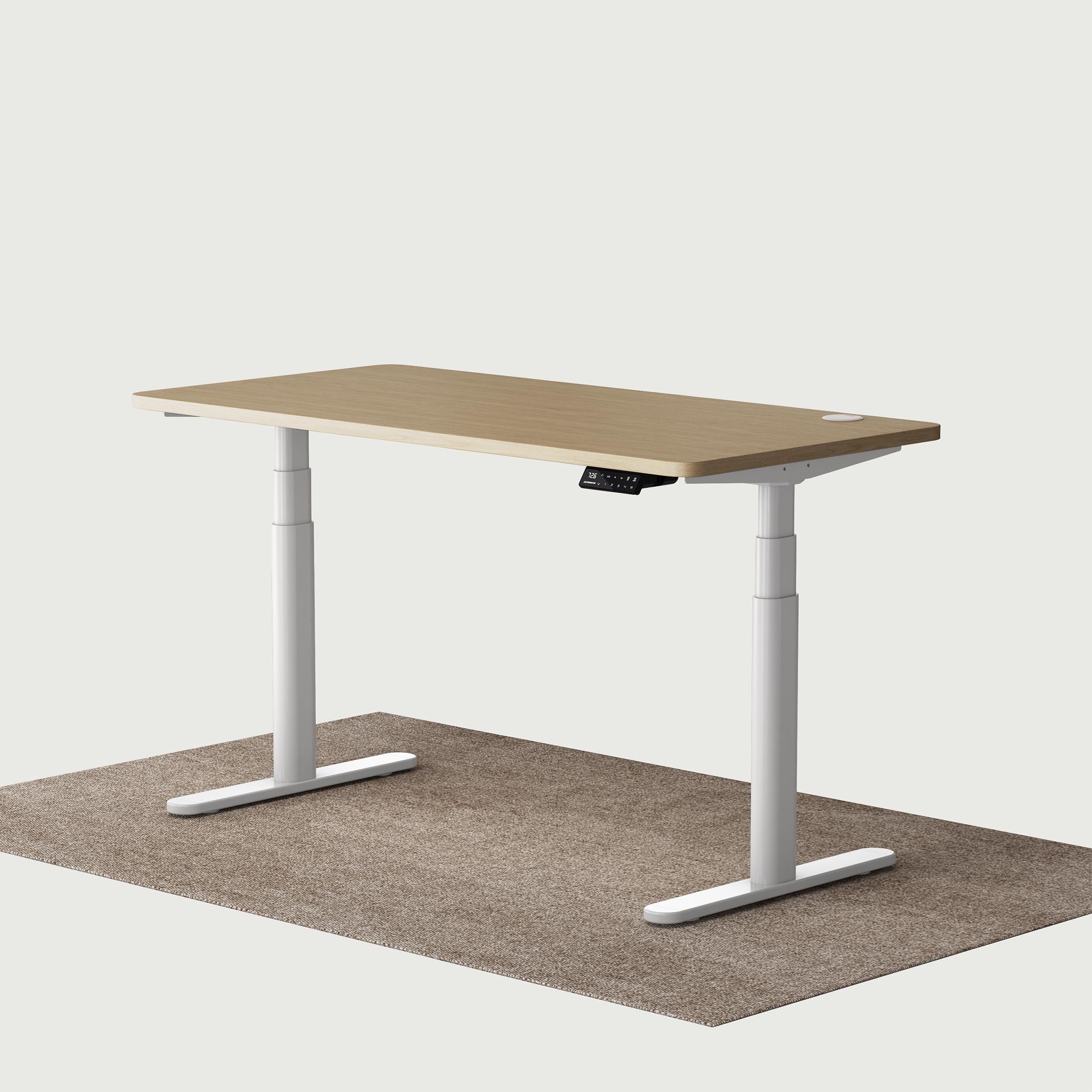 TH2 Pro Plus white oval electric standing desk frame with oak 140x70 cm desktop