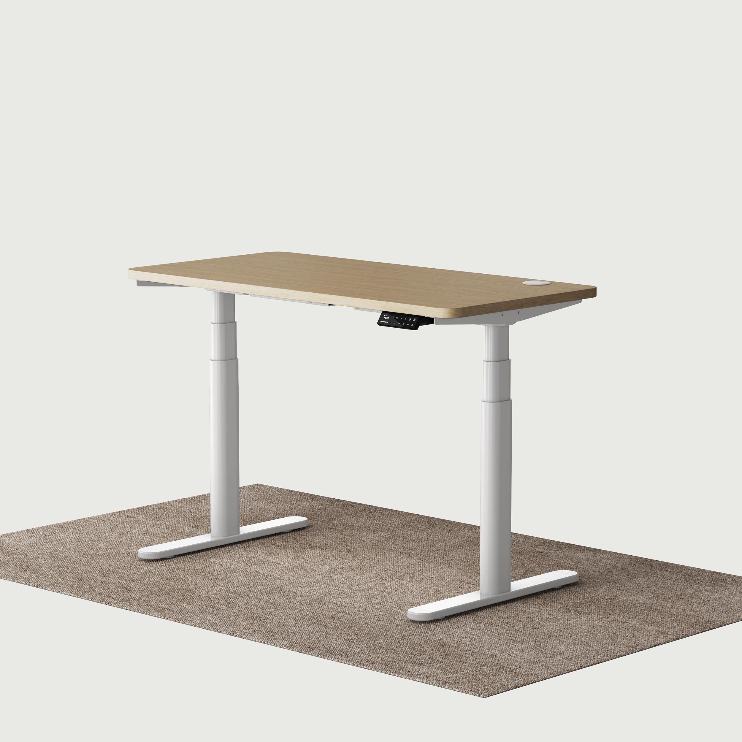TH2 Pro Plus white oval electric standing desk frame with oak 120x60 cm desktop