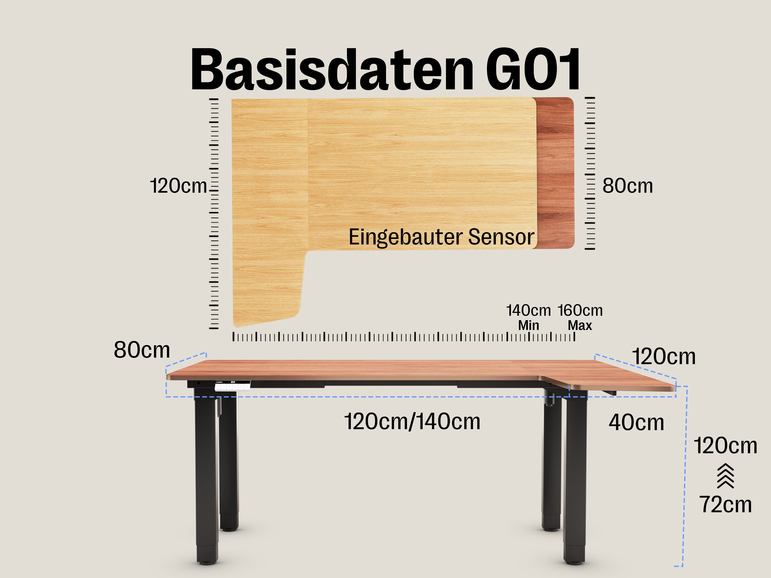 Maidesite Canvas 4 leg standing desk L shape corner desk