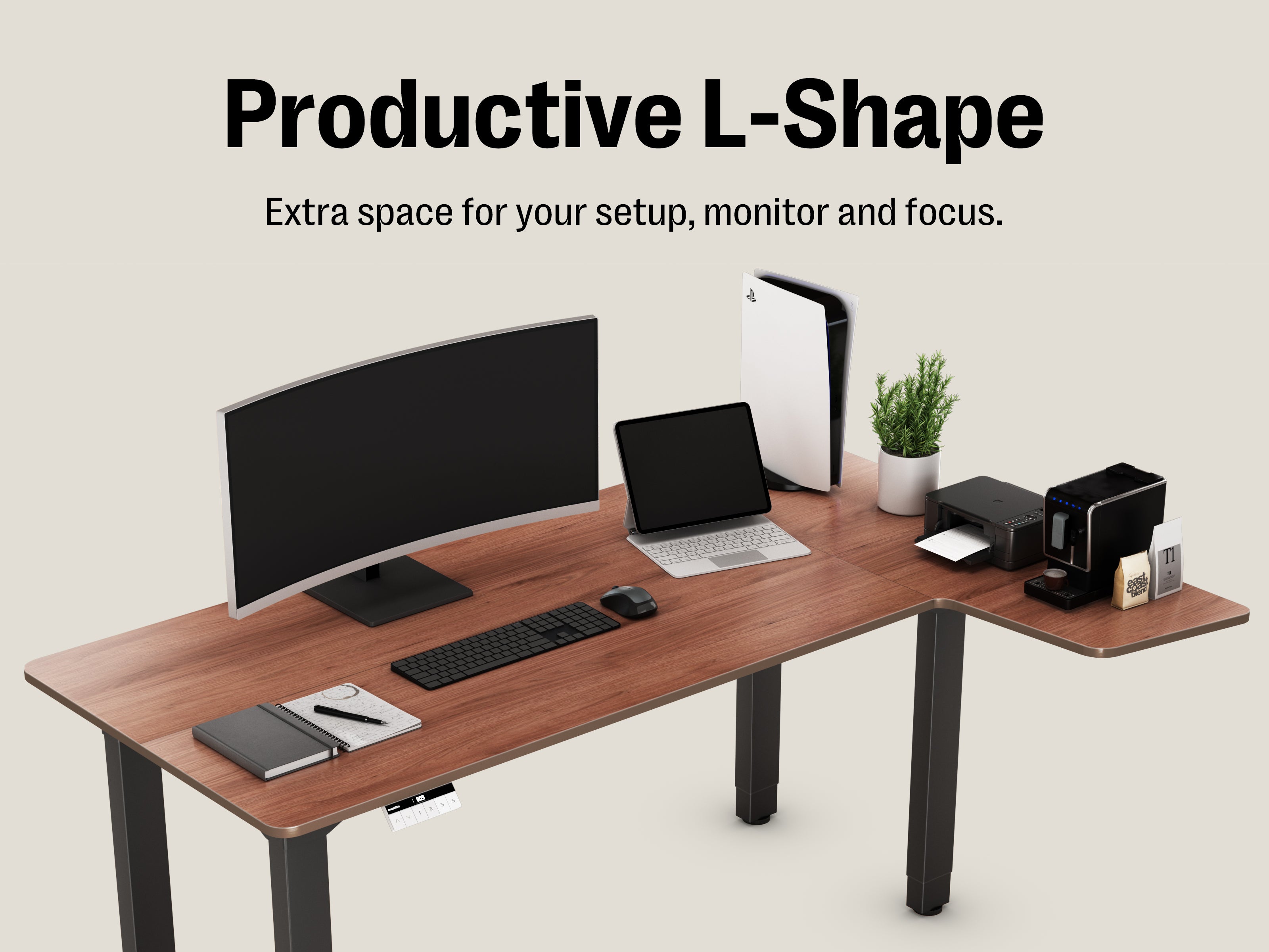 Maidesite Canvas 4 leg standing desk L shape corner desk