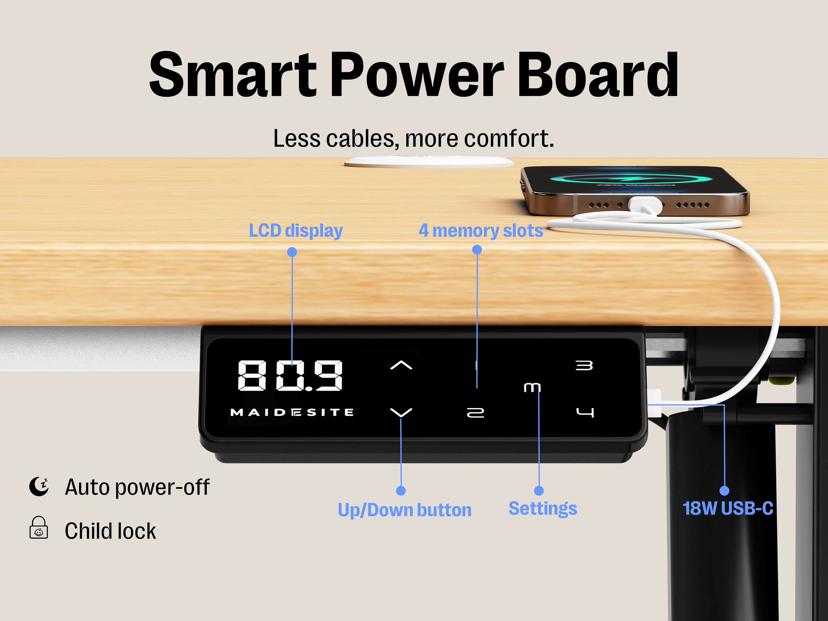 Maidesite T1 Pro - Electric Height-Adjustable Standing Desk Frame