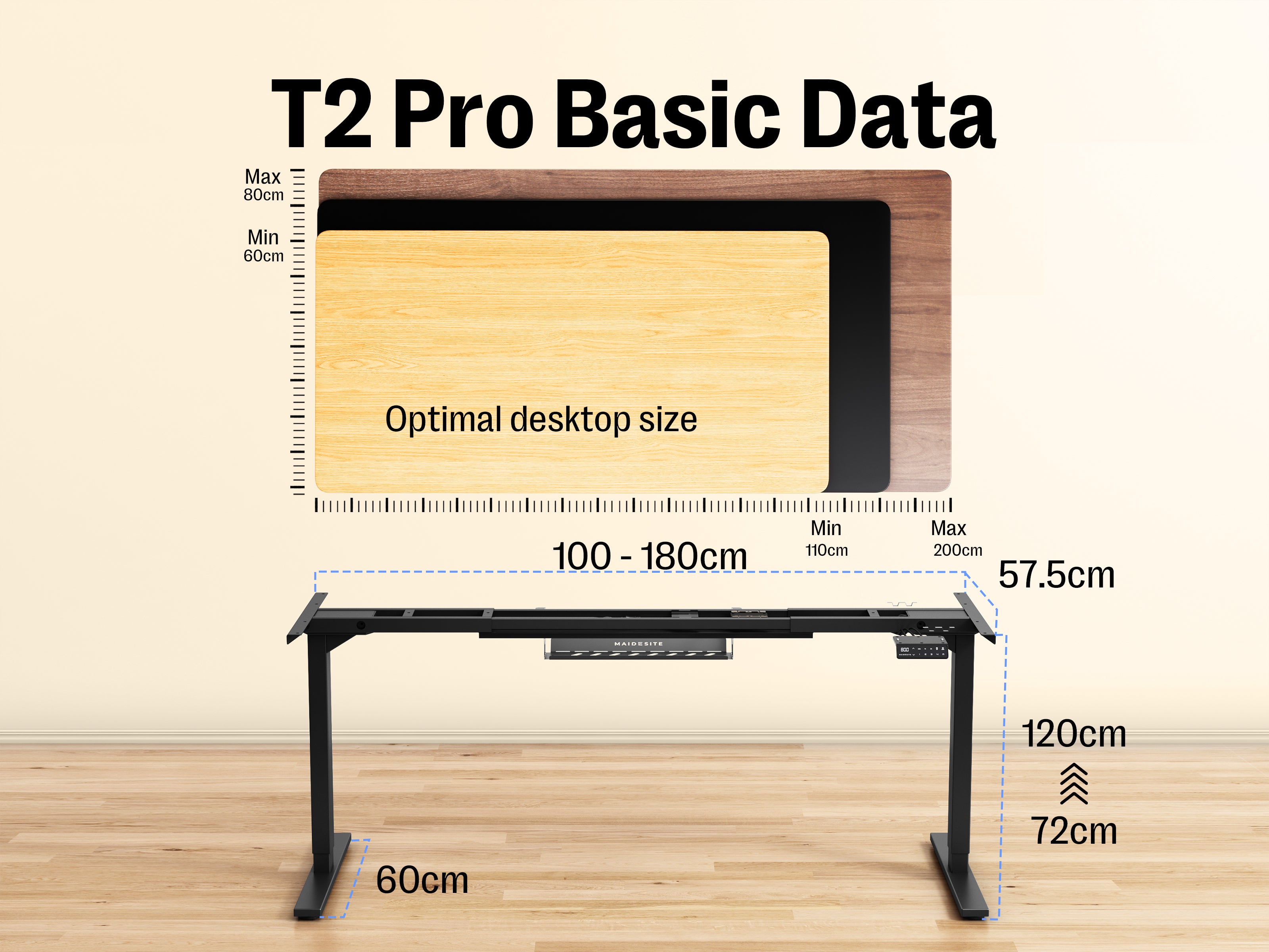 Maidesite T2 Pro - Electric Stand Up Desk Frame
