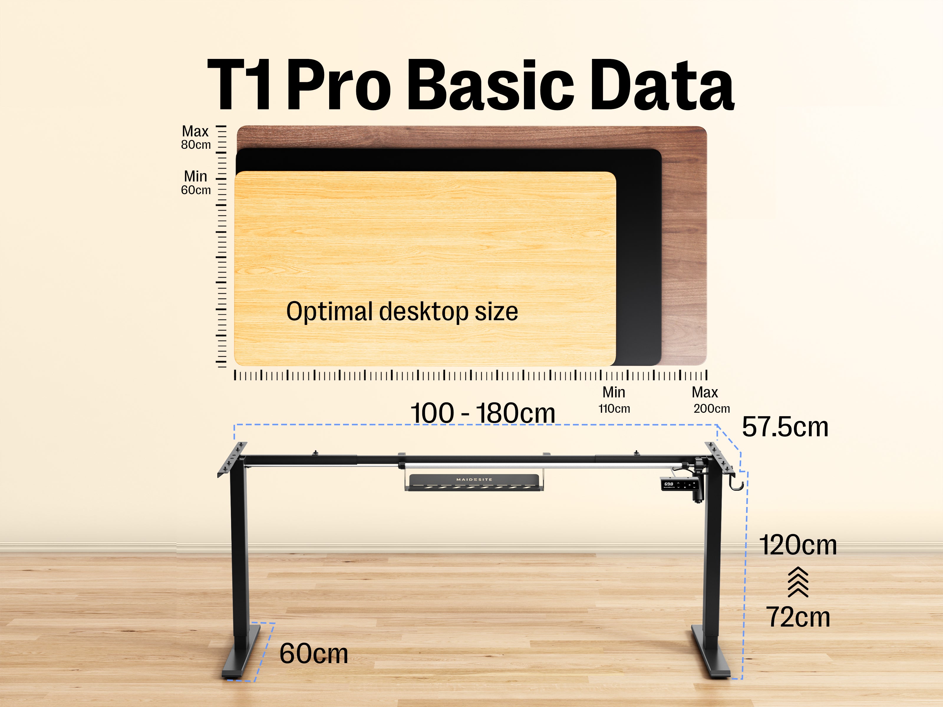 Maidesite T1 Pro - Electric Height-Adjustable Standing Desk Frame