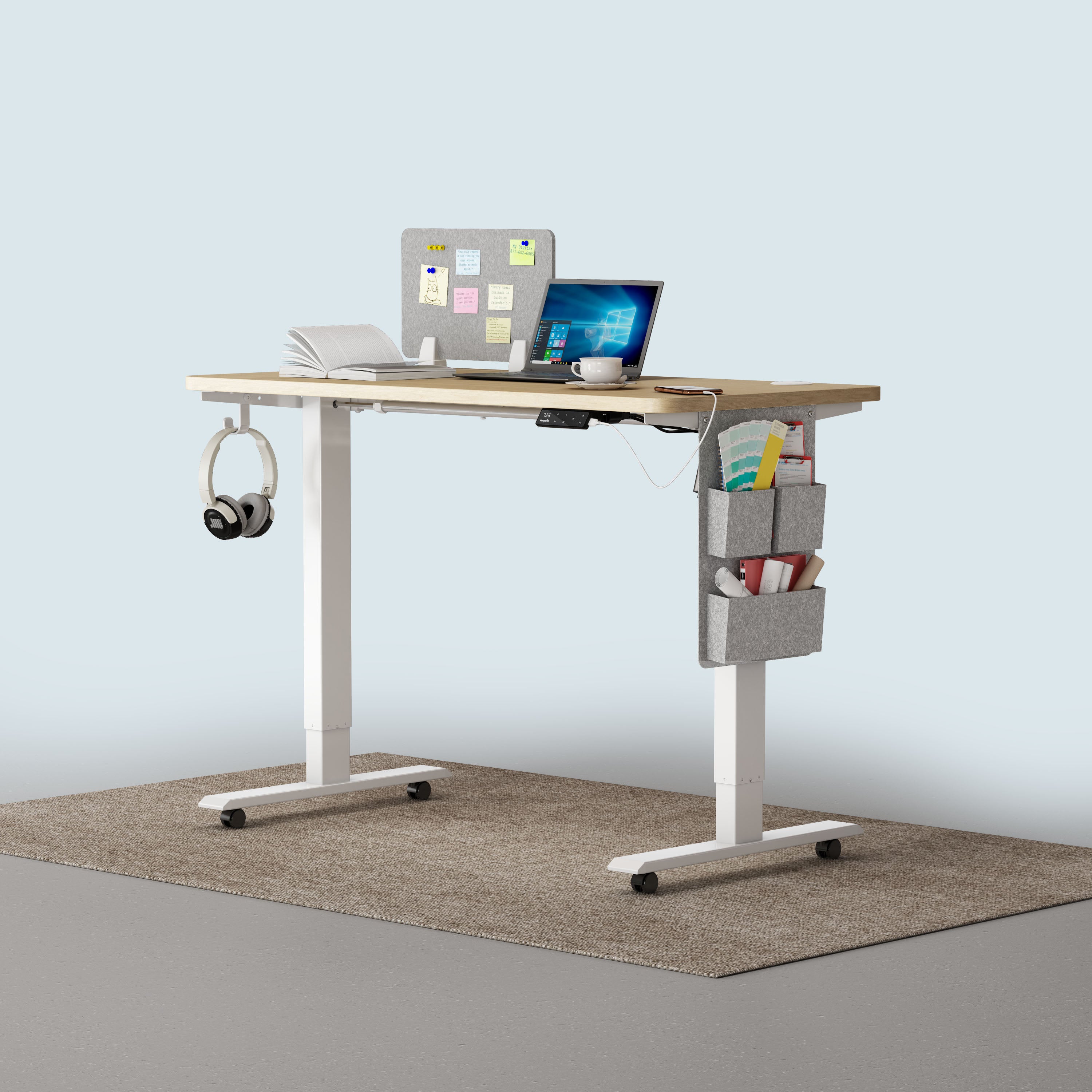 Maidesite SN1 standing desk white leg and 100cm oak desktop