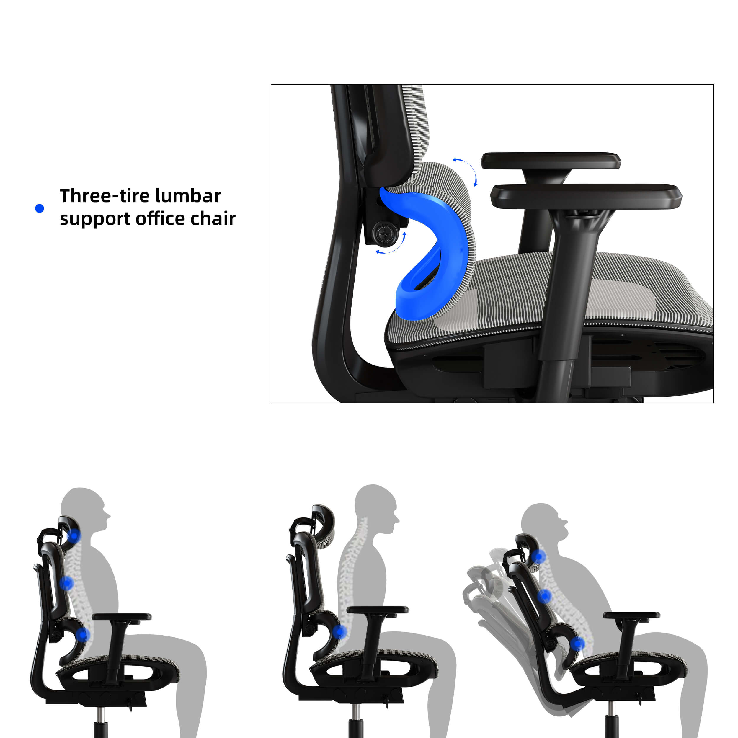 Maidesite ergonomic office chair with 3-tire lumbar support for people comfort work