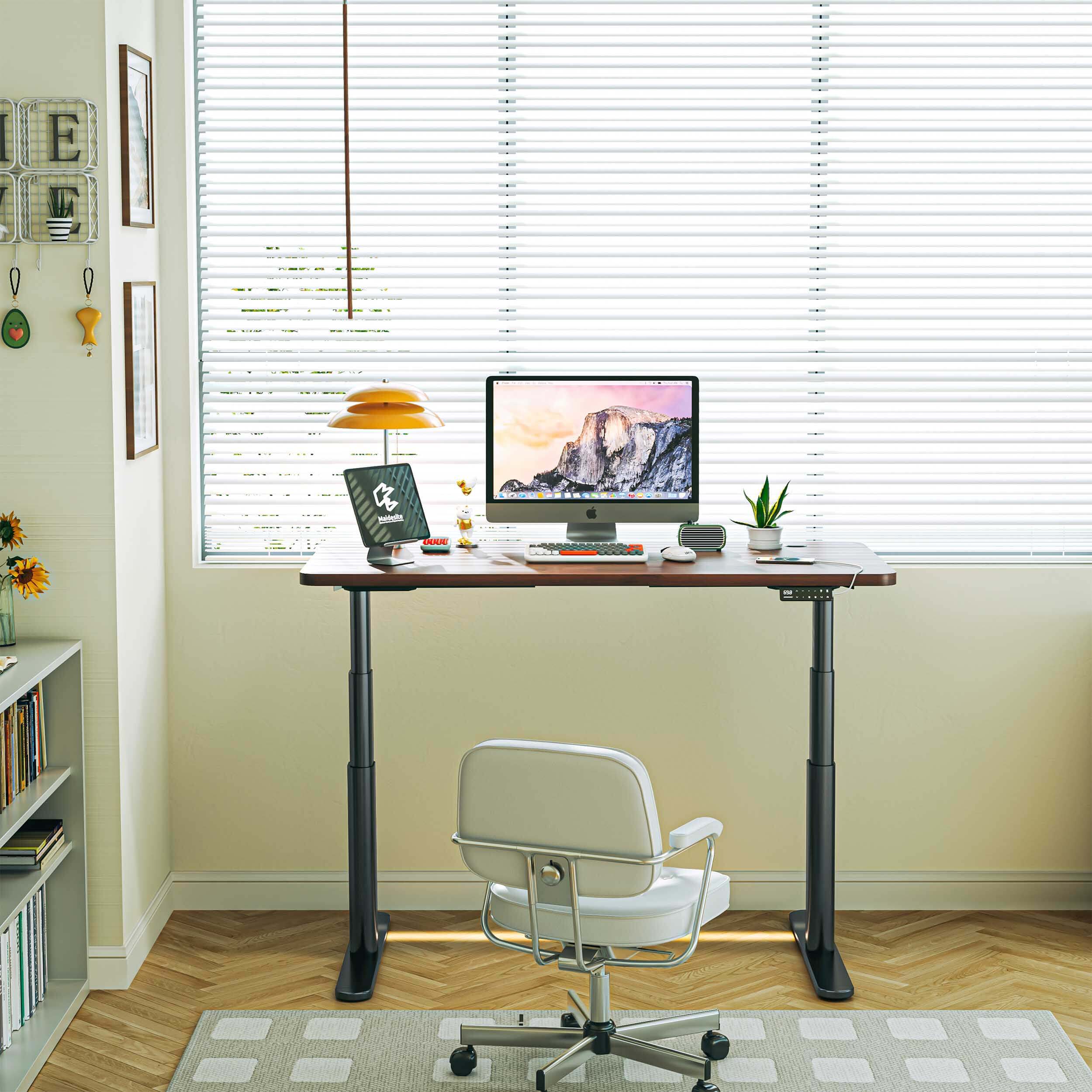 Maidesite standing desk black oval leg frame and 120cm vintage desktop