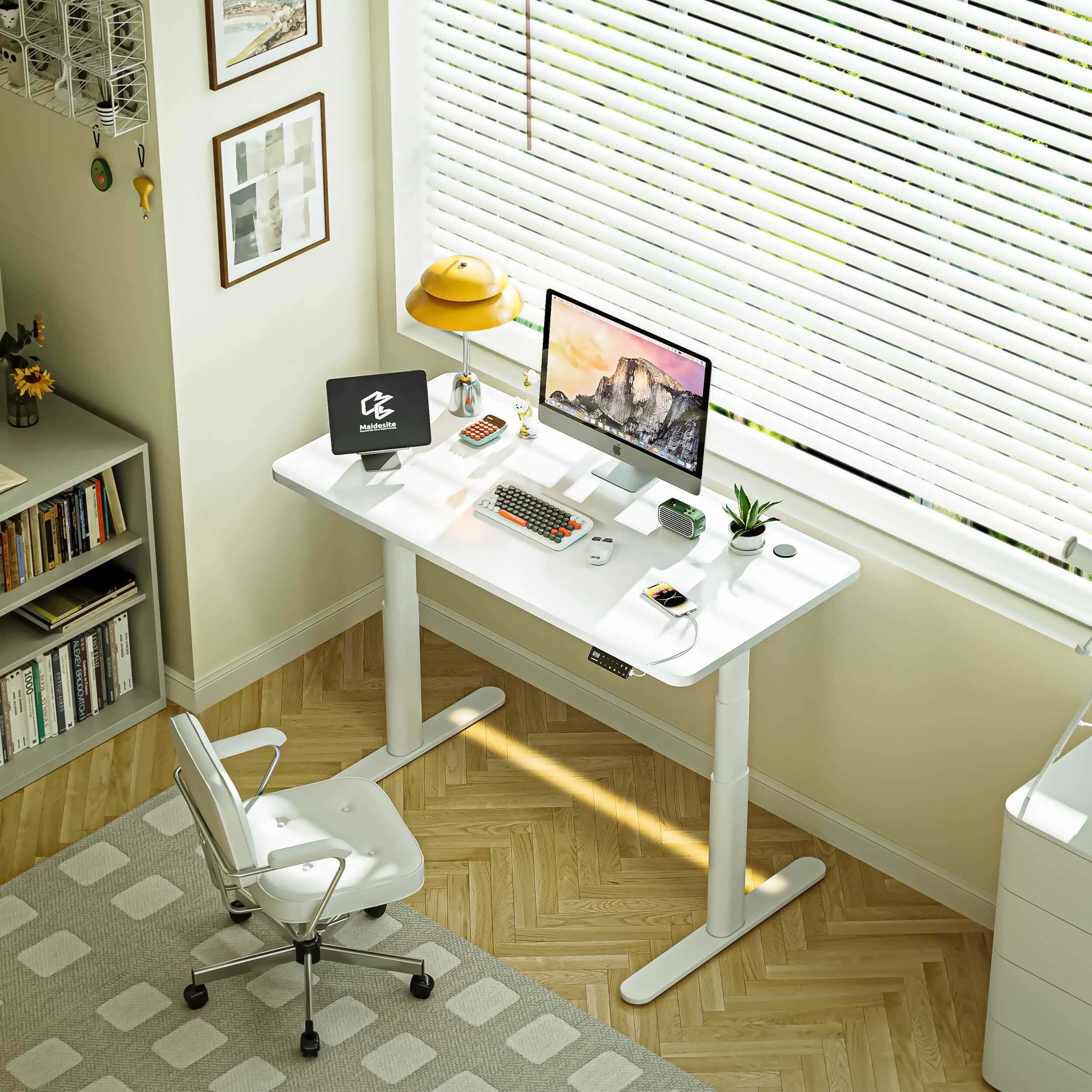 Maidesite white oval leg standing desk suitable for women work