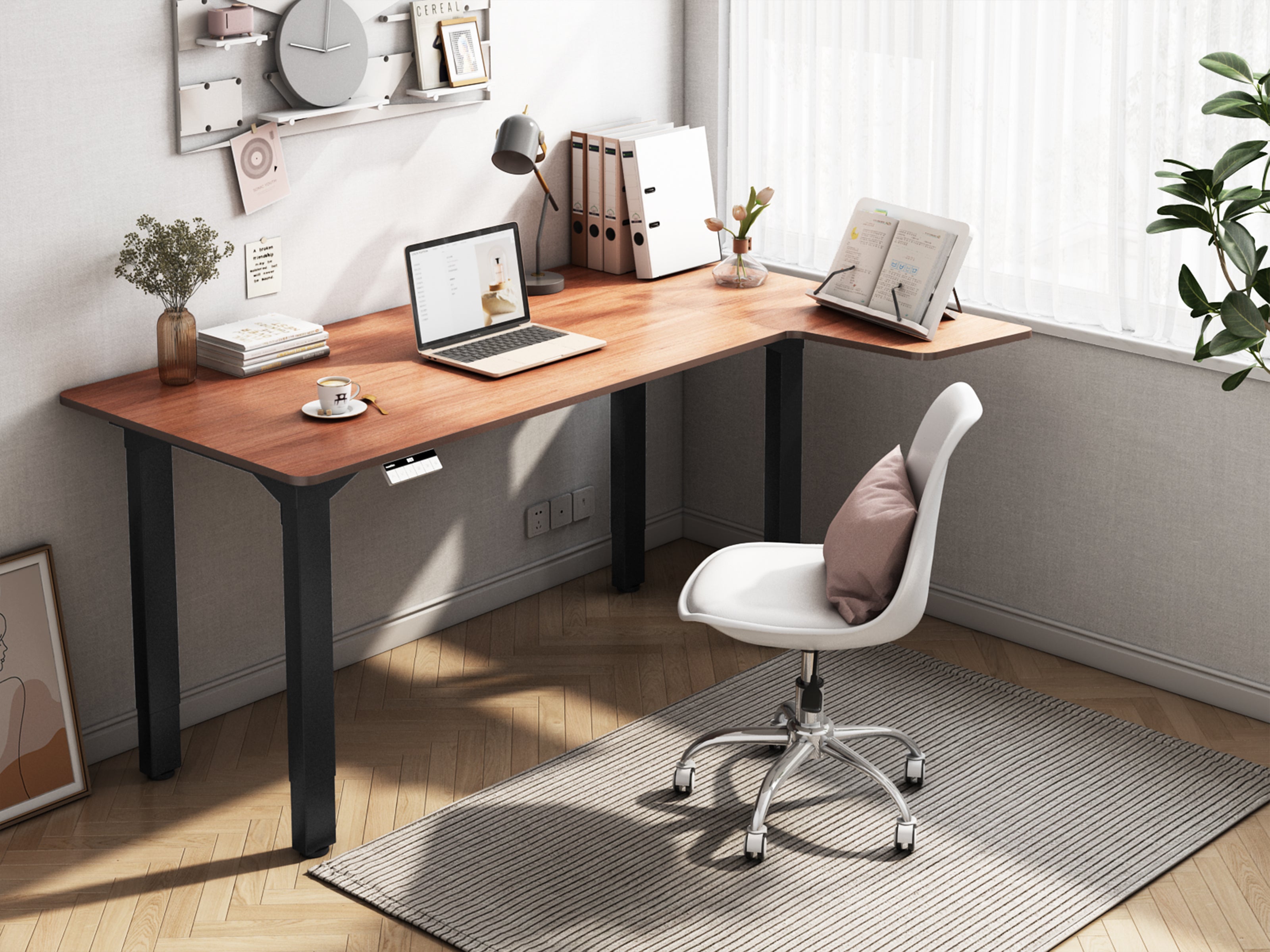 Maidesite Canvas 4 leg standing desk L shape corner desk