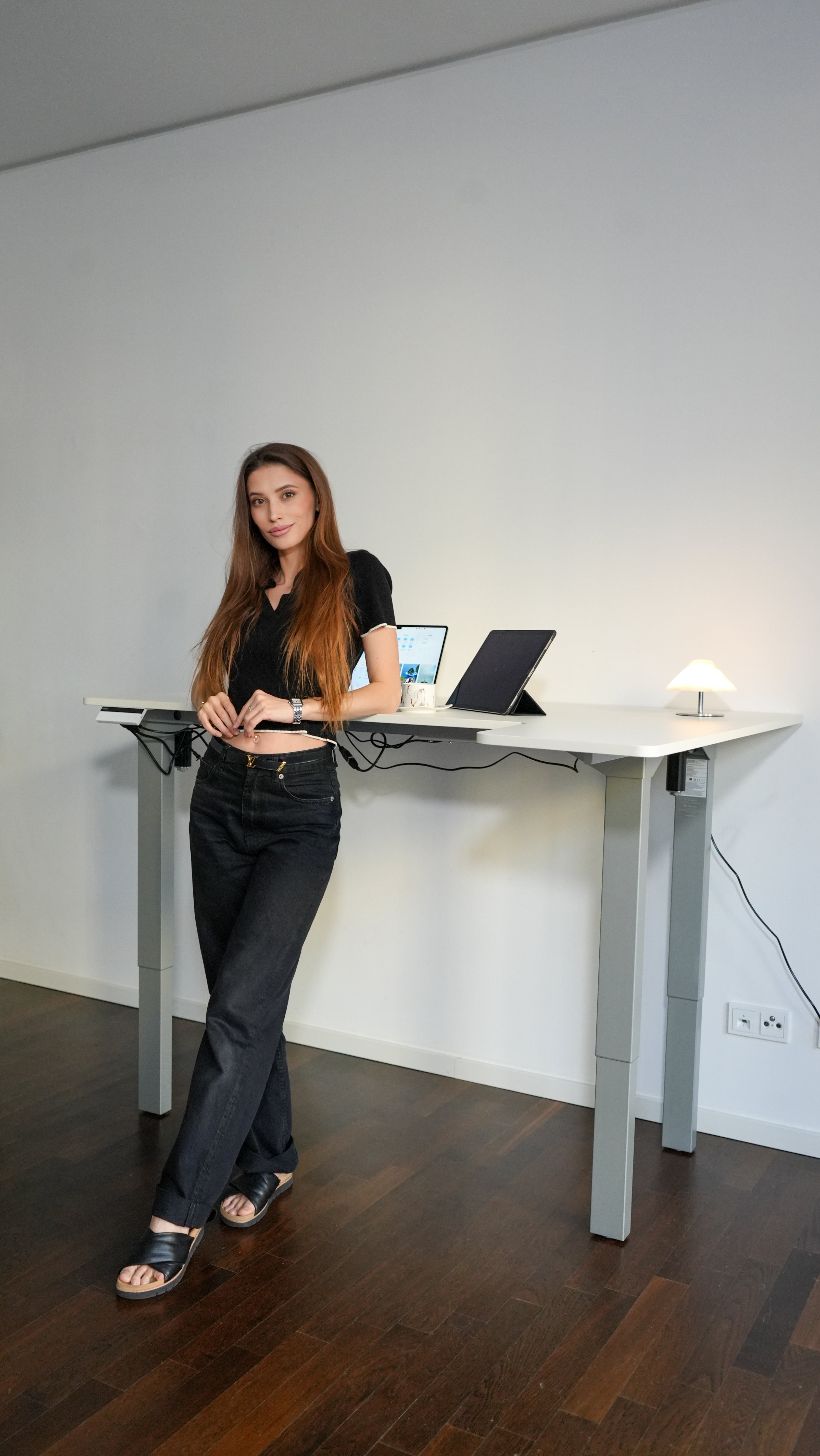 Maidesite Canvas 4 leg standing desk L shape corner desk