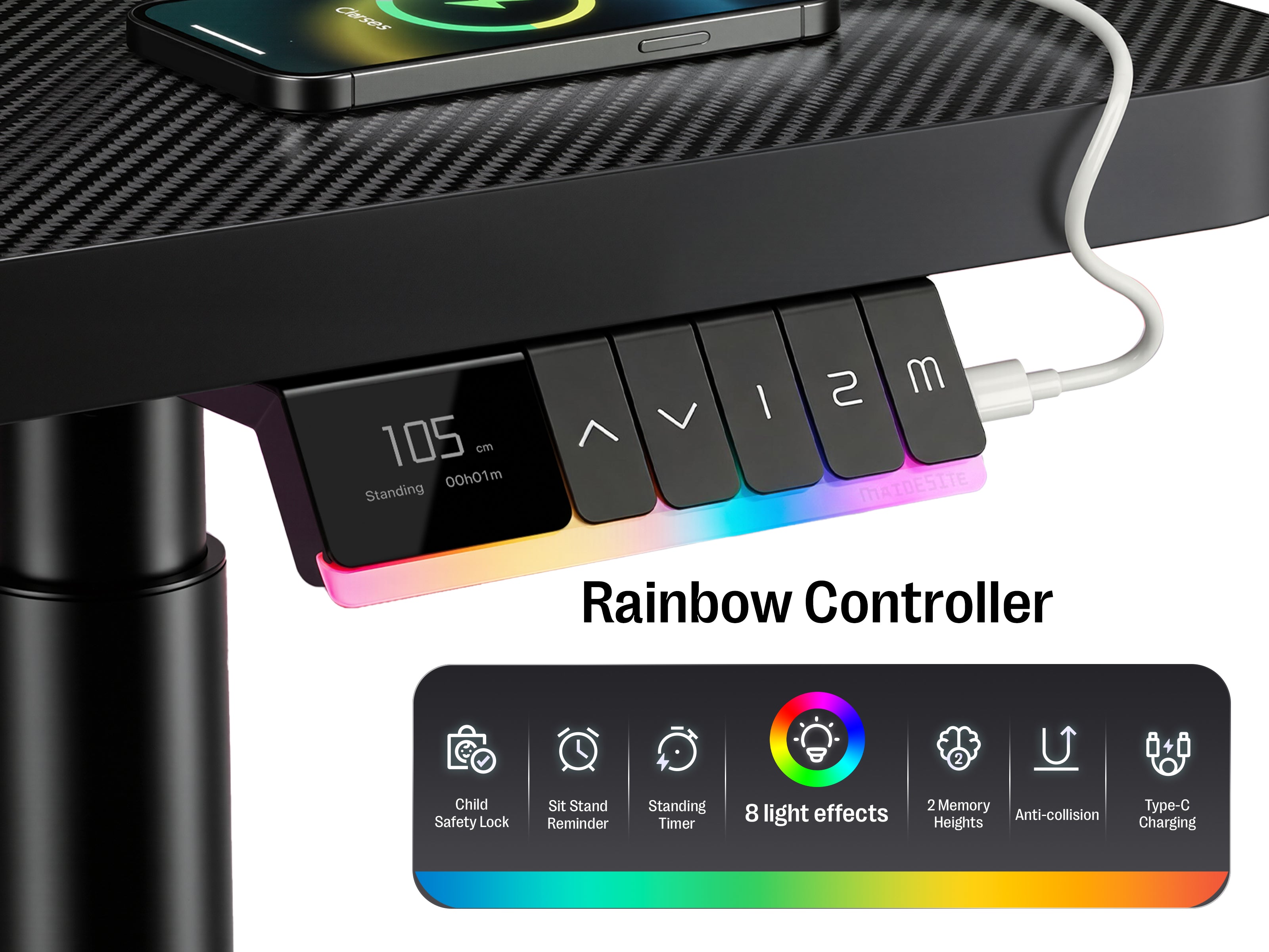 Maidesite Rainbow - Smart Standing Desk with RGB Light Strip