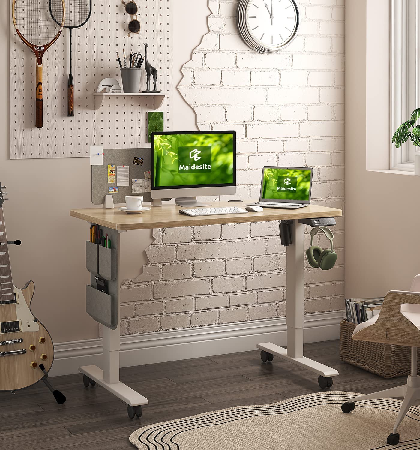 Maidesite SN1 standing desk with hooks and wheels for workstation