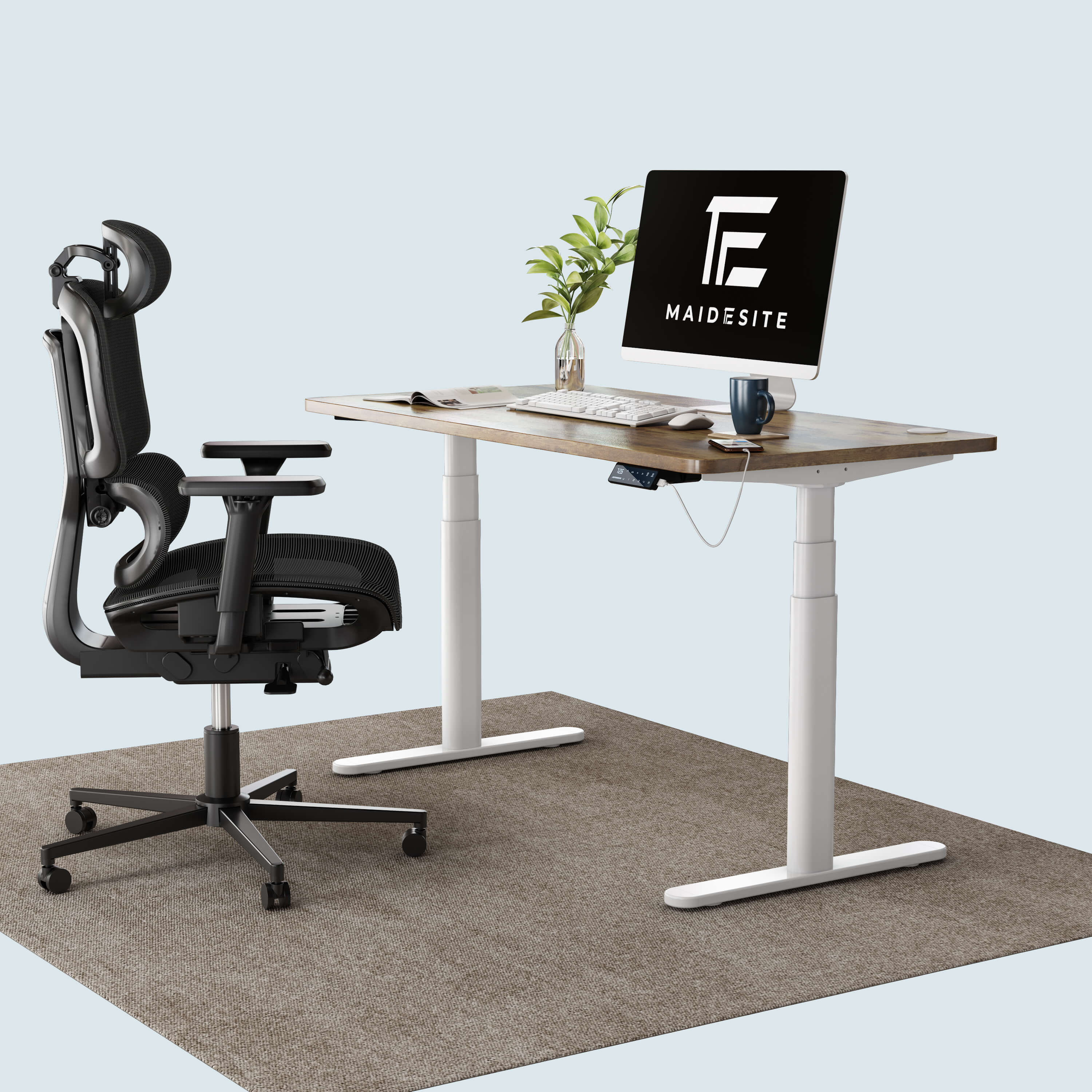 Maidesite Electric Adjustable-height Desk and Office Chair Bundle
