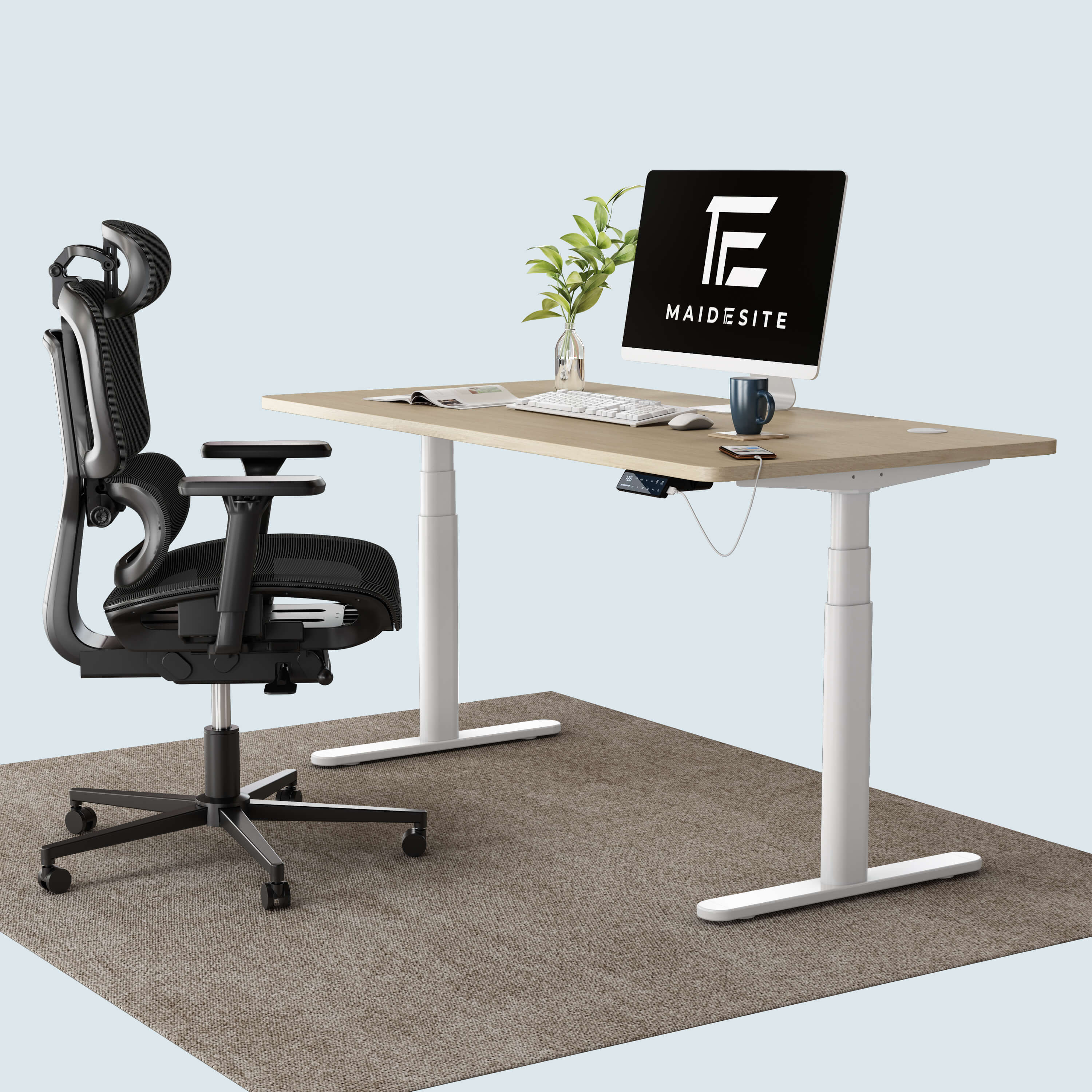 Maidesite Electric Adjustable-height Desk and Office Chair Bundle