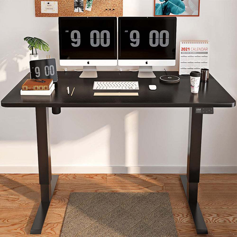 Maidesite height adjustable computer desk with 140x70cm black tabletop