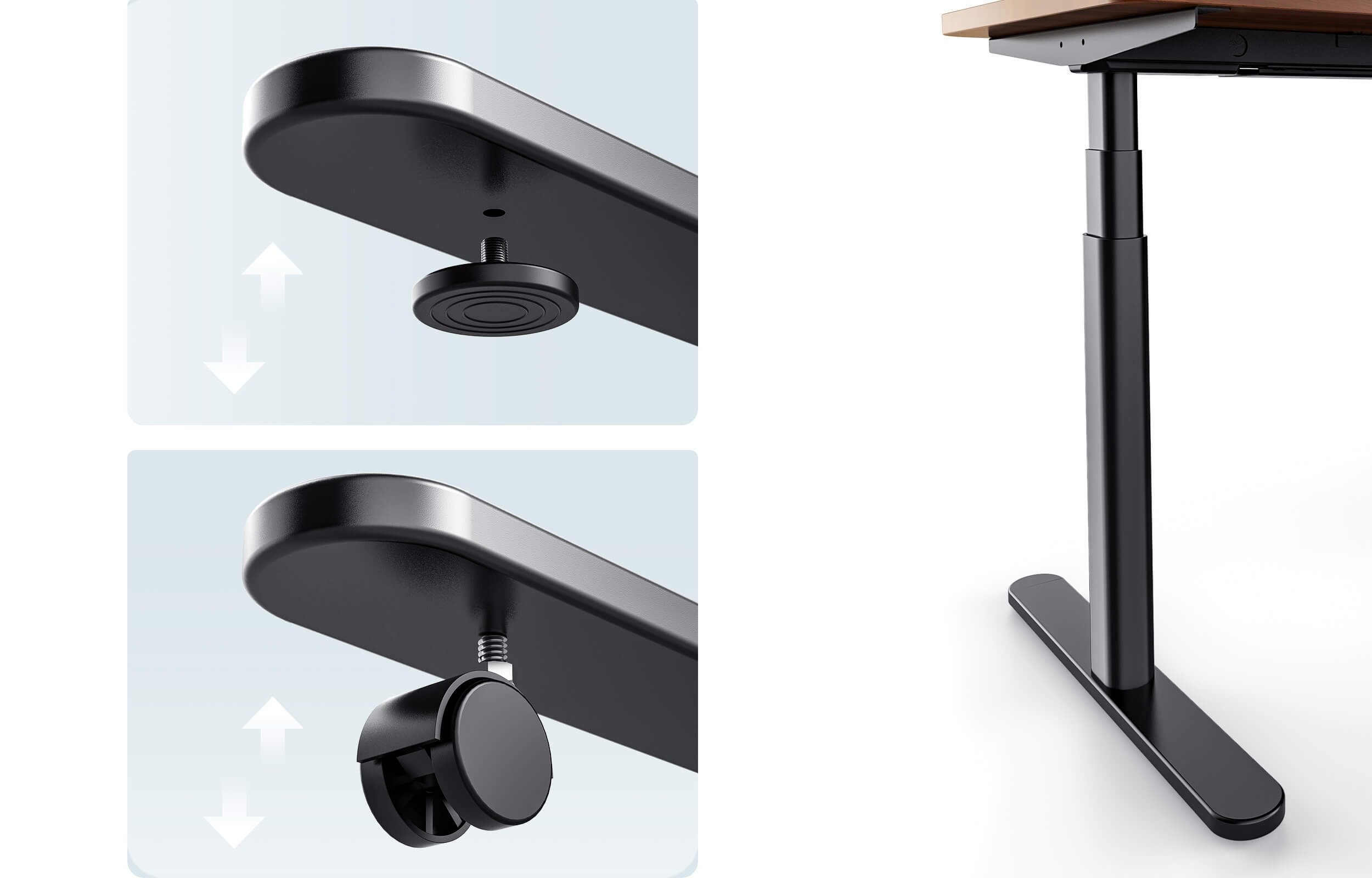Standing desk sleek oval feet with pad and castors included to movearound
