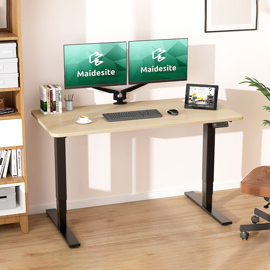 nature wood top standing desk Maidesite S2 Pro Plus 140x70cm height adjustable desk is best for home and office working