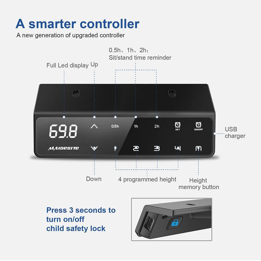 Maidesite T2 Pro standing desk included a touch control panel with 4 memory heights and usb charge port