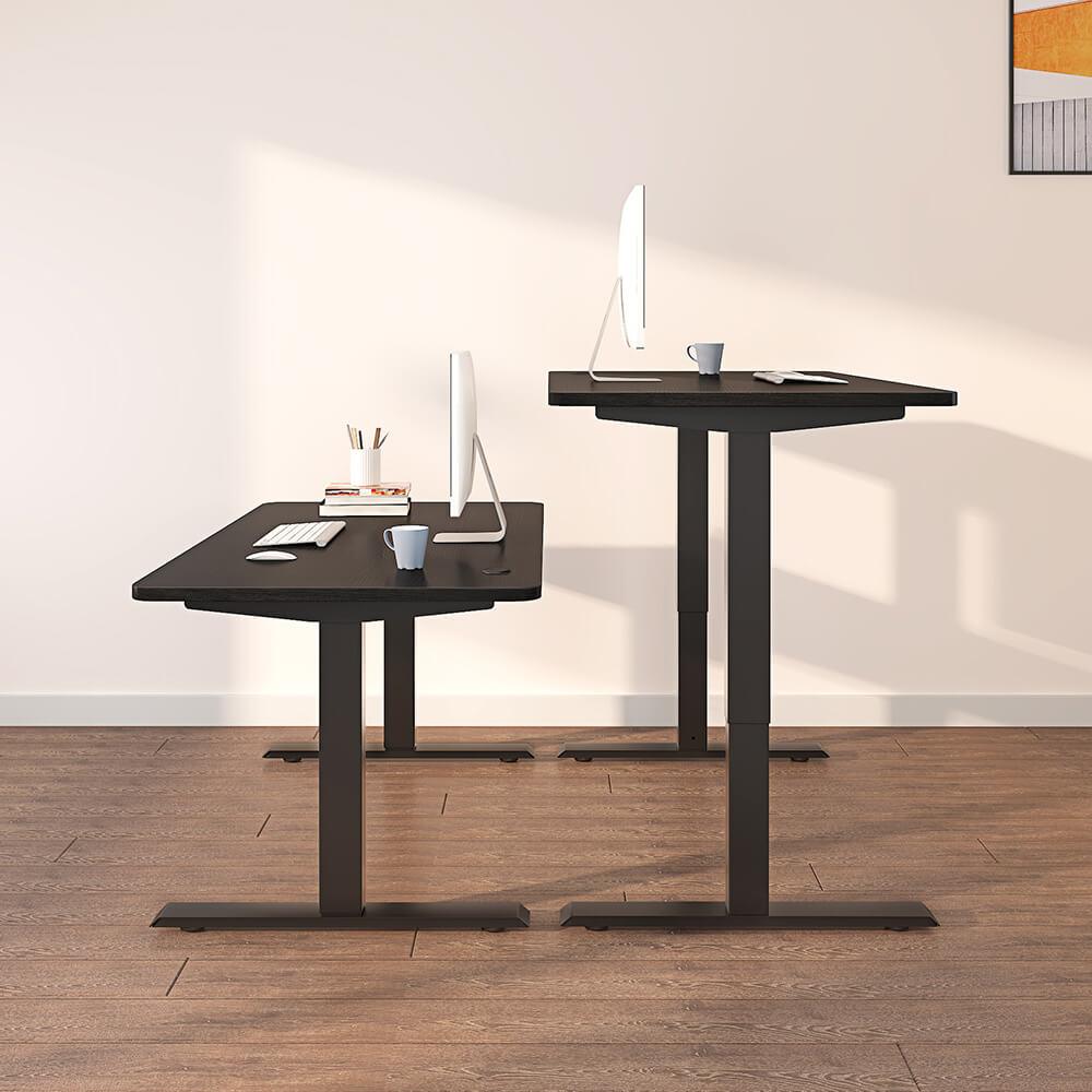 Maidesite T1 Basic - Electric Height-Adjustable Standing Desk Frame at highest and lowest height for sit and stand up