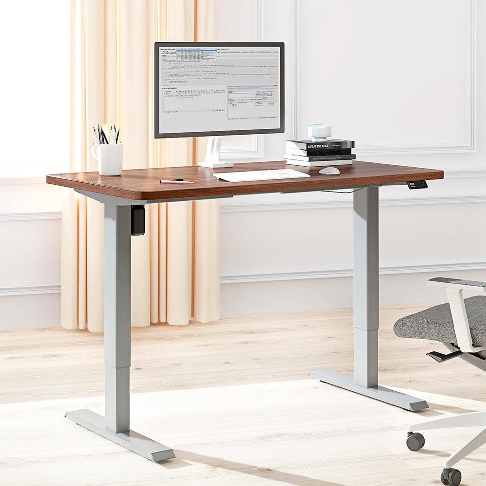 Maidesite T1 Basic - Electric Height-Adjustable Standing Desk Frame with walnut top at highest height