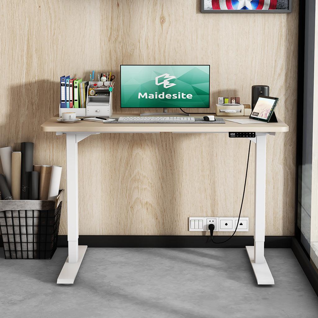 Height Adjustable Standing Desk T2 Pro dual motor electric desk white frame burlywood top for home office-Maidesite UK