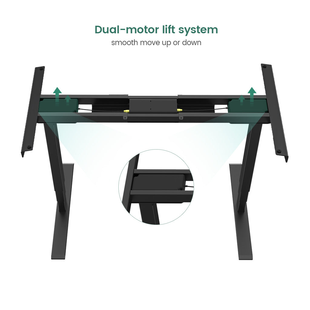 S2 Pro Plus electric standing desk frame is powered by Dual-motor lift system