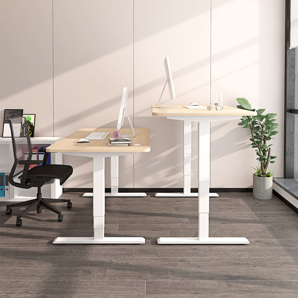 White frame oak top motorized standing desk S2 Pro Plus is height adjustable, best for Home Office