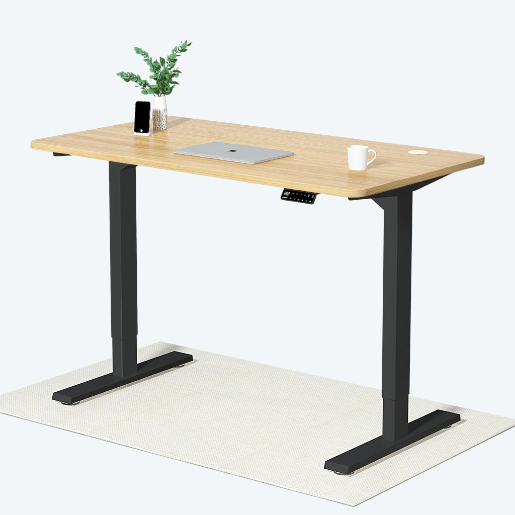 Maidesite electric standing desk S2 Pro 140x70cm computer desk black frame oak top for home office