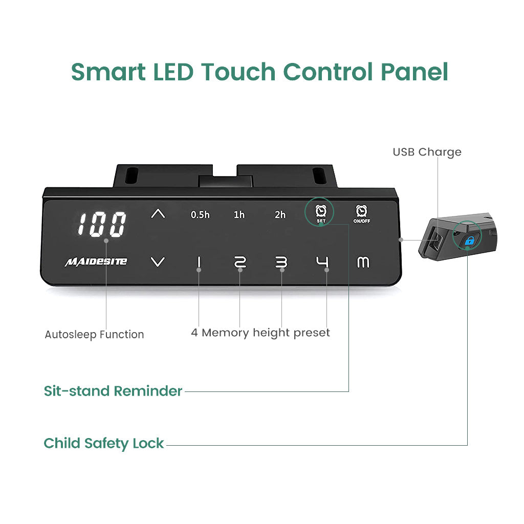 Maidesite smart touch control panel with 4 memory height preset, USB charge and child safety lock
