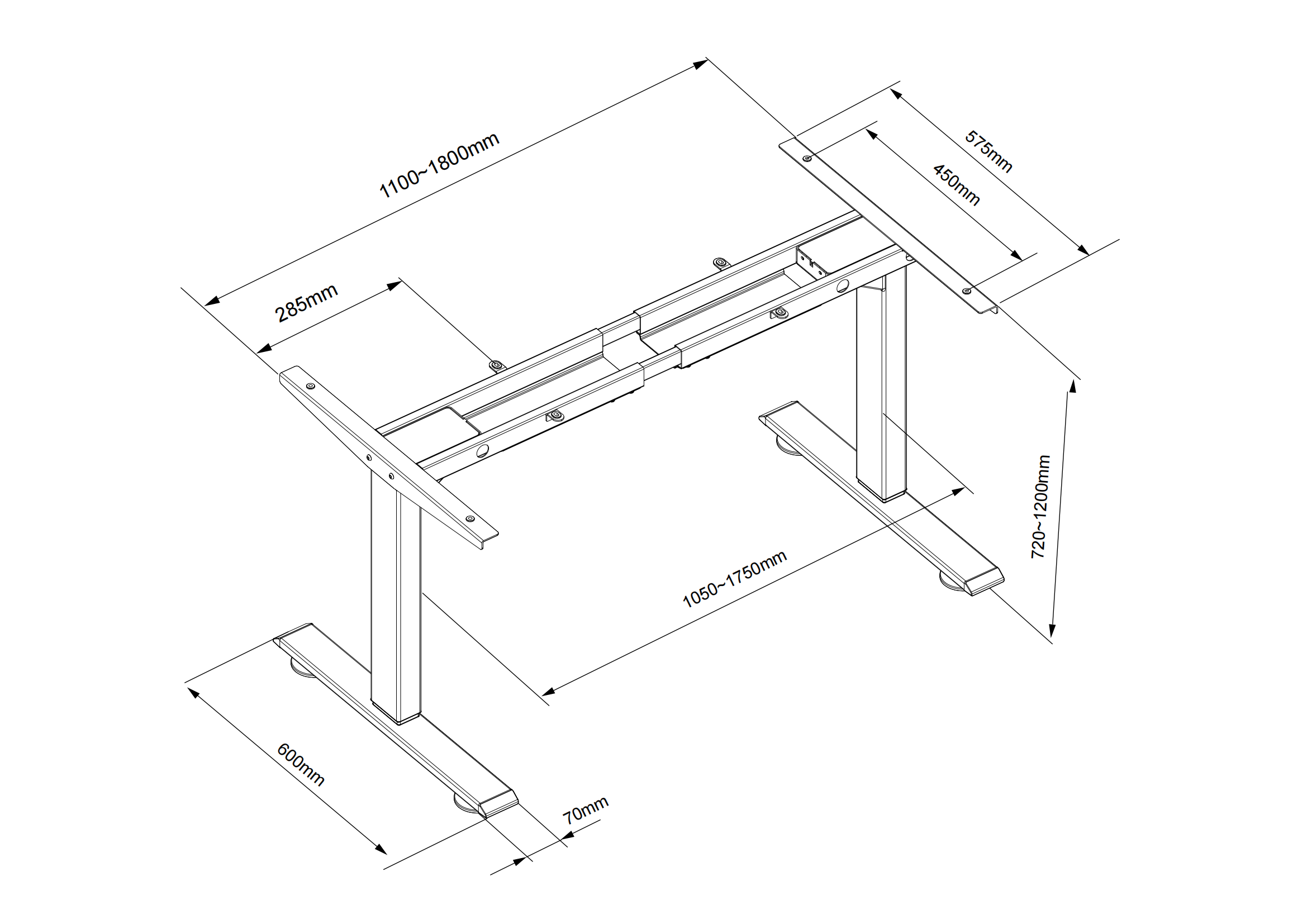 Maidesite T2  Pro Electric Standing Desk Frame Depth  720-1200mm Width 1100-1800mm