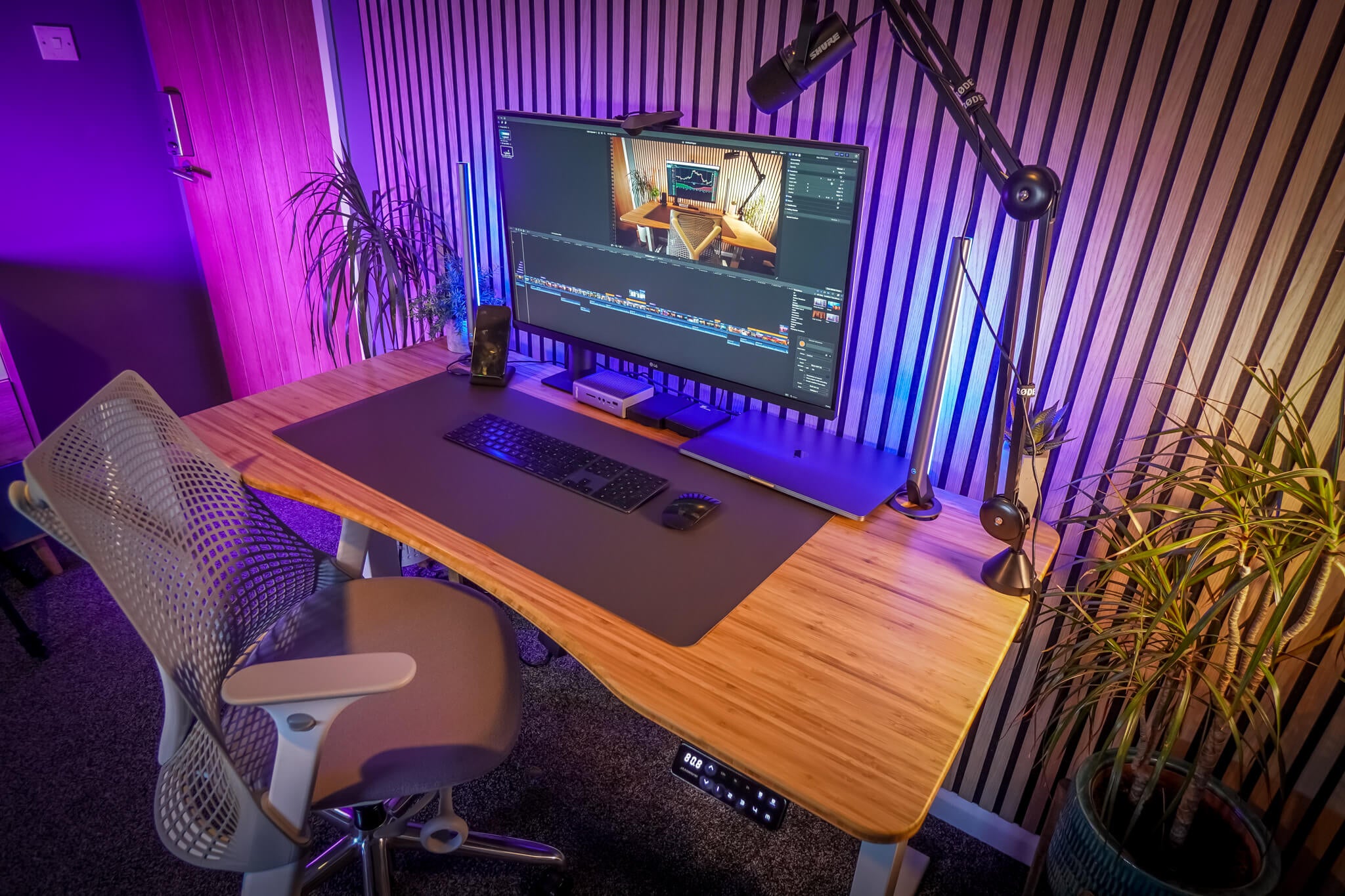 S2B bamboo top on a standing desk frame as studio workstation desk