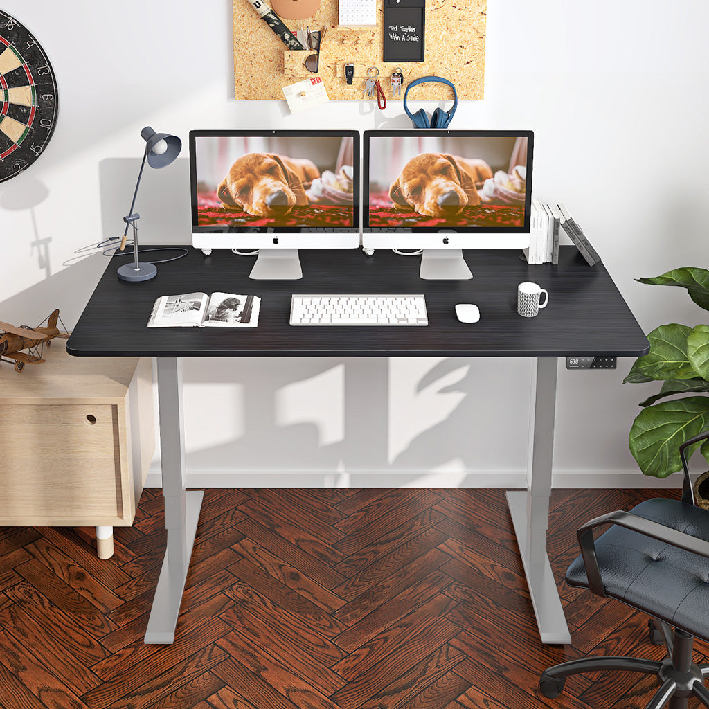 Home working with Maidesite S2 Pro Plus 140cm desk gray frame black top electric standing desk