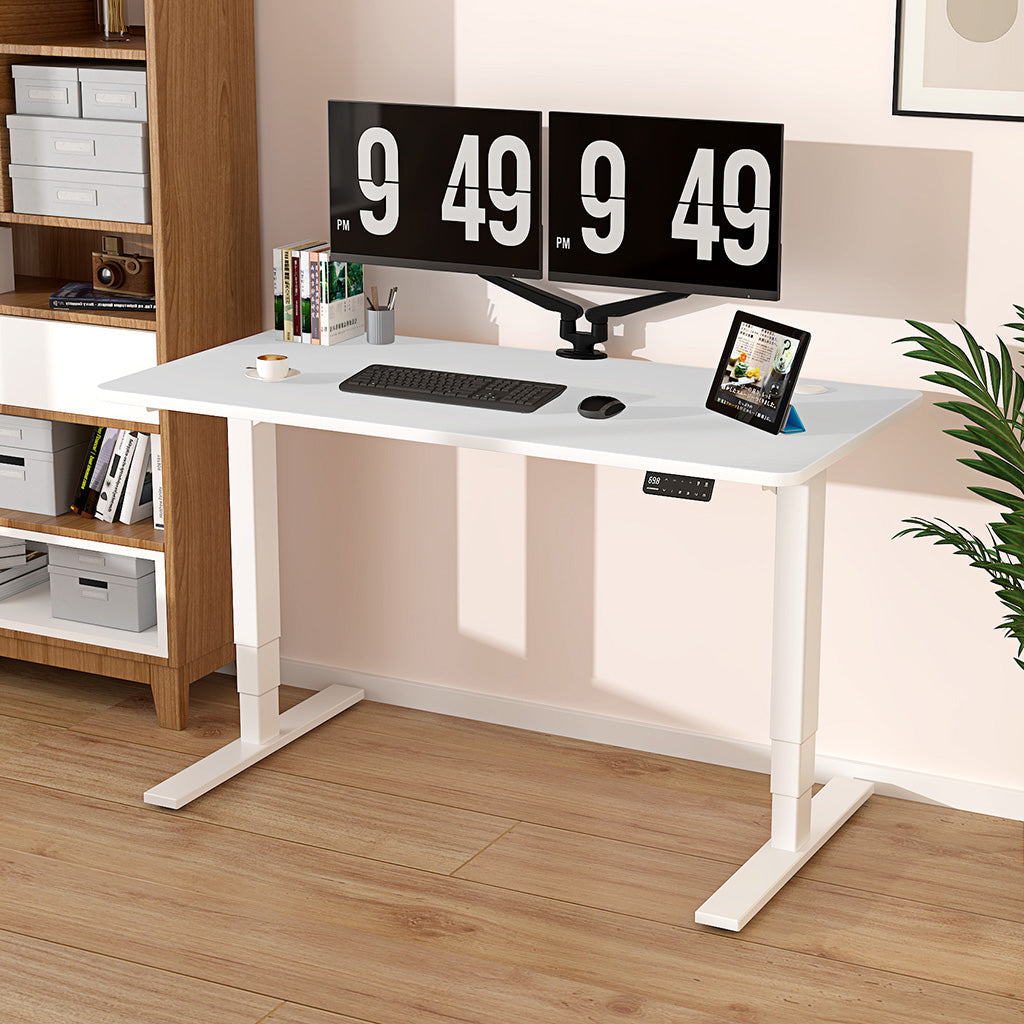 Home Officen Desk Setup with Maidesite white standing desk S2 Pro Plus in the living room
