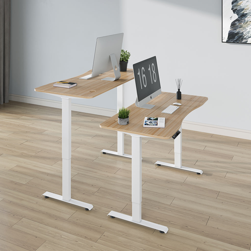 Maidesite S2B Pro bamboo top with 2-stage white frame , best height adjustable working desk