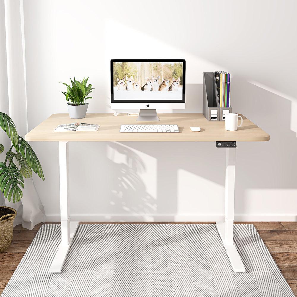 Maidesite S2 Pro oak top with white frame height adjustable table for home and office use