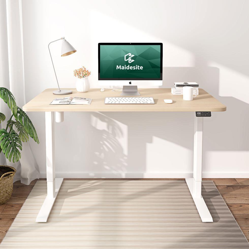 Maidesite electric standing desk oak top white frame 120x60 cm - S1 Basic in the living room